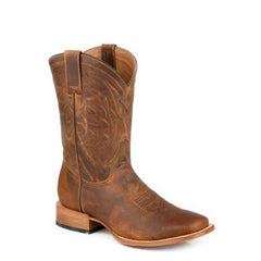Men's Stetson Wells Leather Boots Handcrafted Square Toe Tan