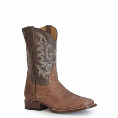 Men's Stetson Obadiah Bison Boots Handcrafted Square Toe Cognac
