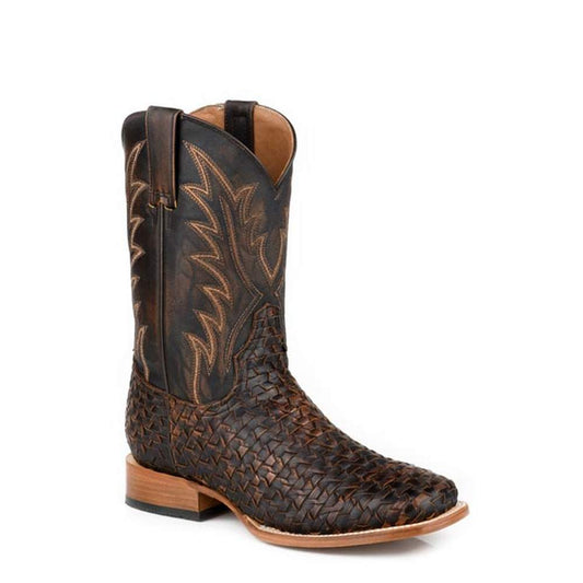 Men's Stetson Ulysses Goat Boots Handcrafted Square Toe Brown
