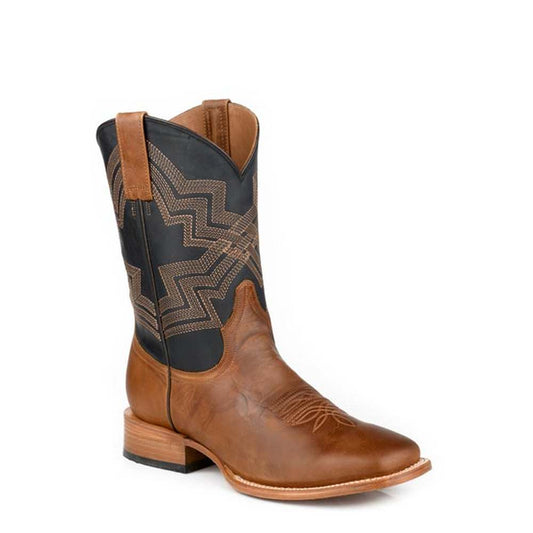 Men's Stetson Grady Leather Boots Handcrafted Square Toe Tan
