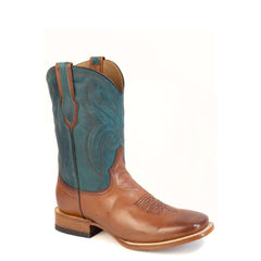 Men's Stetson Jake Leather Boots Handcrafted Square Toe Cognac