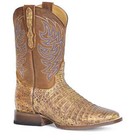 Men's Stetson Cameron Caiman Belly Boots Handcrafted Vintage Tan