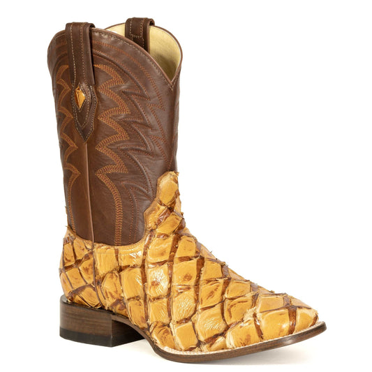 Men's Stetson Pirarucu Fish Boots handcrafted square toe yellow leather Western style