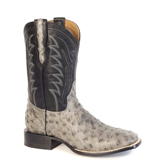 Men's Stetson Colton Ostrich Boots gray handcrafted square toe leather
