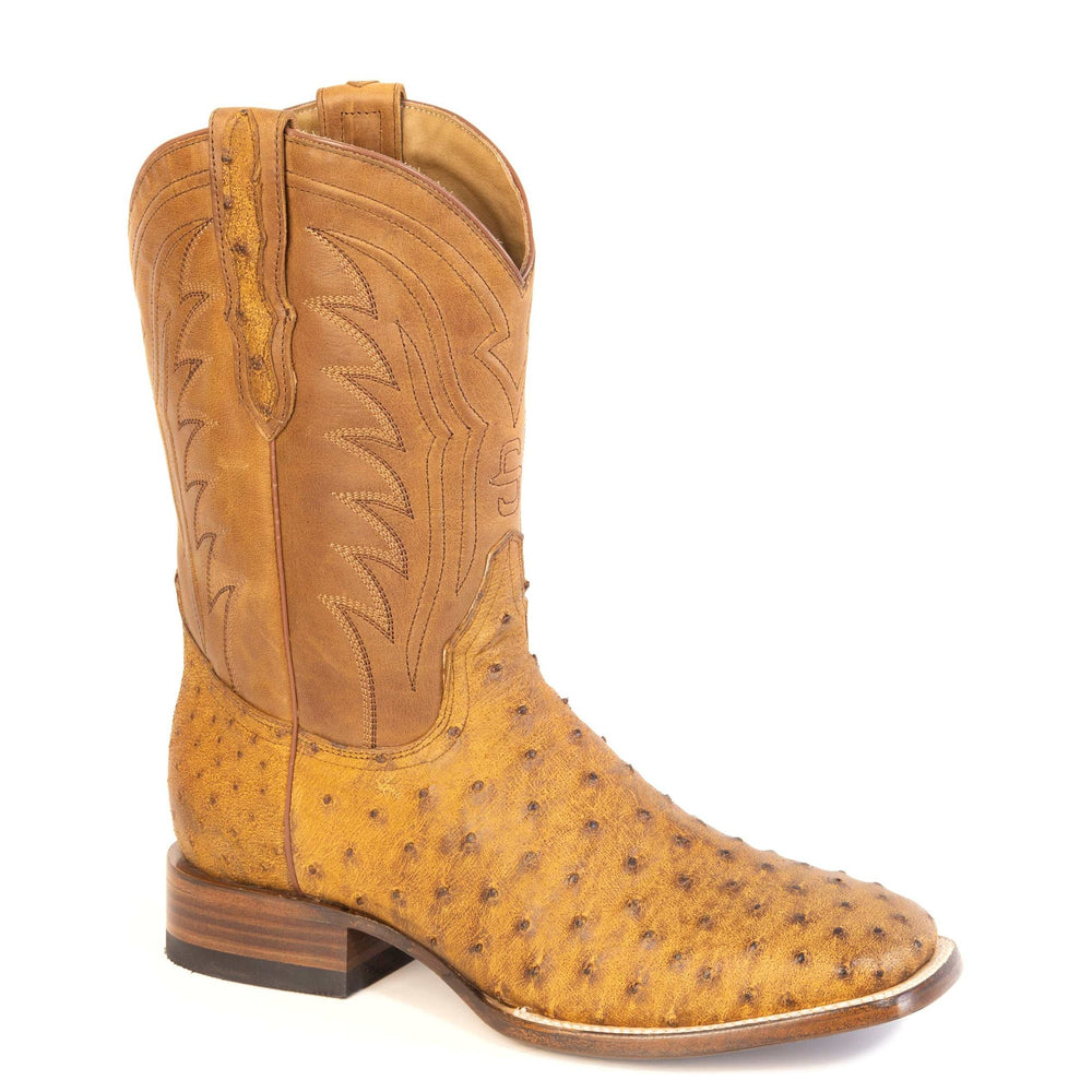 Men's Stetson Forrest Ostrich Boots Handcrafted Square Toe Tan
