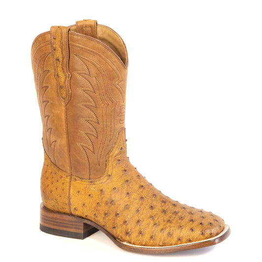 Men's Stetson Forrest Ostrich Boots handcrafted tan square toe suede leather shaft
