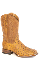 Men's Stetson Forrest Ostrich Boots Handcrafted Square Toe Tan