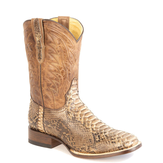 Men's Stetson Milo Python Boots handcrafted square toe brown leather western boots