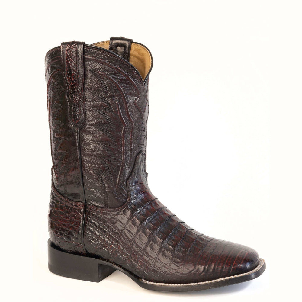 Men's Stetson Luke Caiman Boots Handcrafted Square Toe Black Cherry