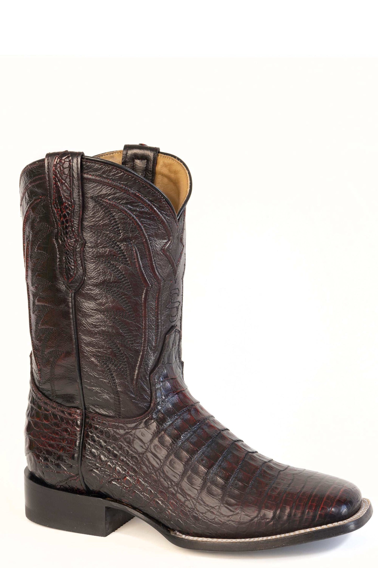 Men's Stetson Luke Caiman Boots Handcrafted Square Toe Black Cherry