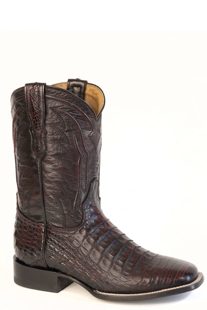Men's Stetson Luke Caiman Boots Handcrafted Square Toe Black Cherry