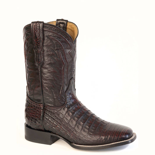 Men's Stetson Luke Caiman Boots black cherry handcrafted square toe leather