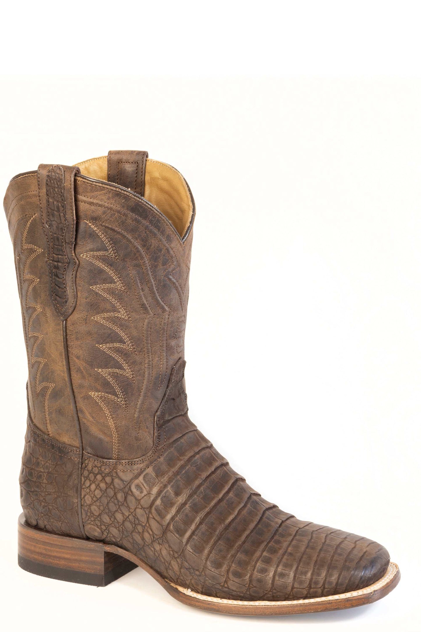 Men's Stetson Ryder Caiman Boots Handcrafted Square Toe Brown