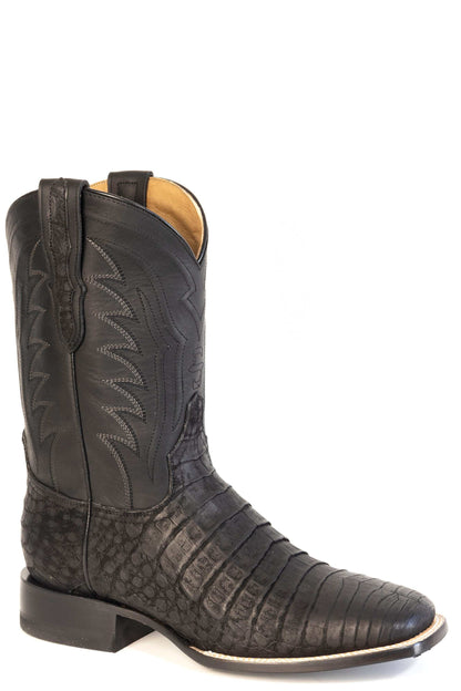 Men's Stetson Ryder Caiman Boots Handcrafted Square Toe Black