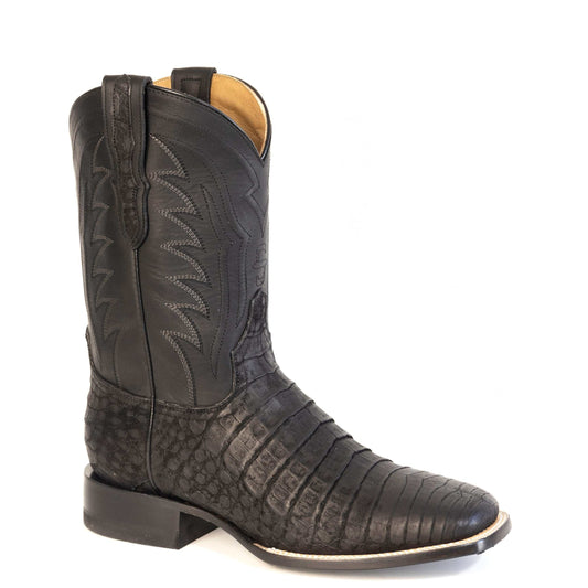Men's Stetson Ryder Caiman Boots handcrafted black square toe leather boots with 11-inch shaft