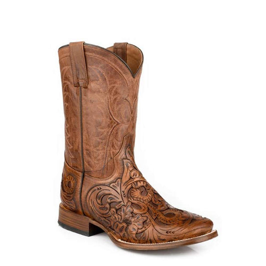 Men's Stetson Connor Leather Boots Handcrafted Square Toe Tan
