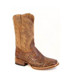 Men's Stetson Saddle Leather Boots Handcrafted Square Toe Brown