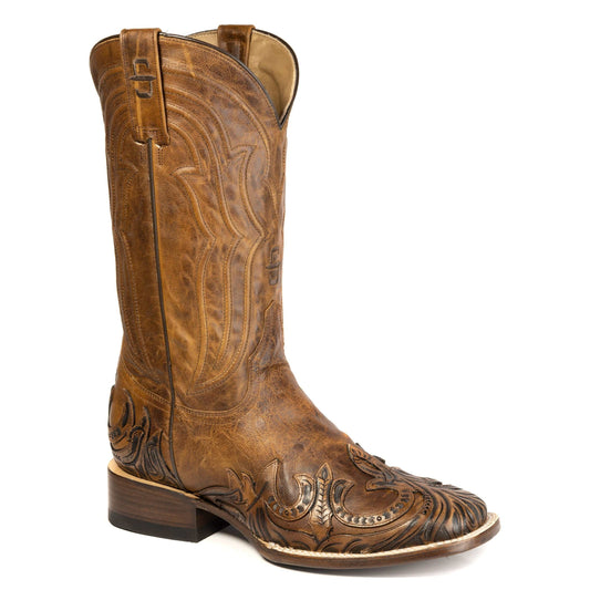 Men's Stetson Hollis Leather Boots handcrafted brown square toe vintage wing tip