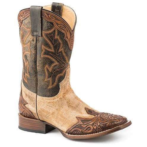 Men's Stetson Julian Hand Tooled Leather Boots Handcrafted Tan