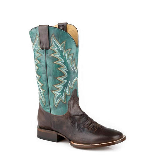 Men's Stetson Cole Leather Boots Handcrafted Square Toe Brown