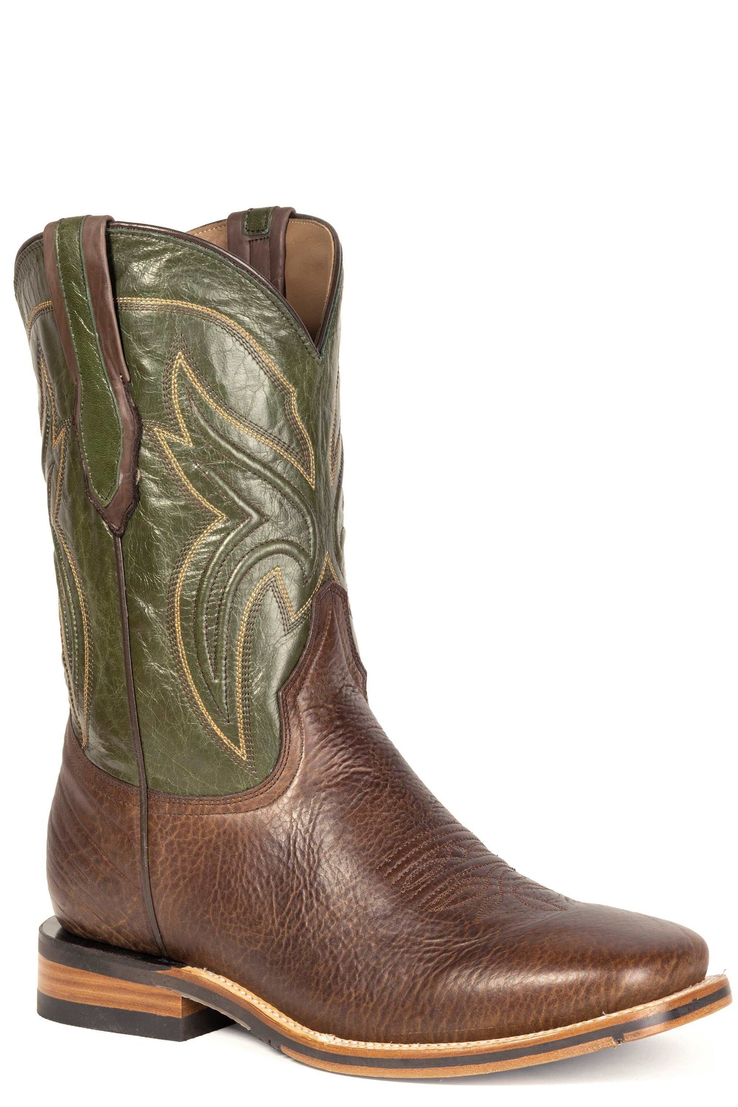 Men's Stetson Nolan Bison Boots Handcrafted Square Toe Brown