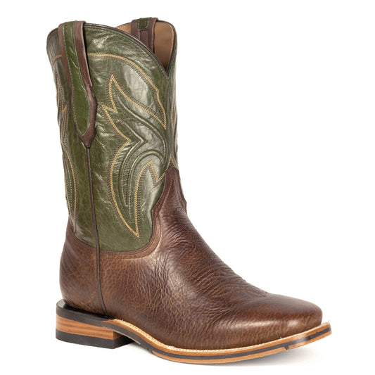 Men's Stetson Nolan Bison Boots handcrafted square toe brown leather western boots