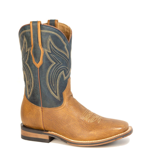 Men's Stetson Nolan Bison Boots tan leather square toe handcrafted western boots