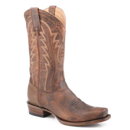Men's Stetson Clint Goat Boots handcrafted tan leather cowboy boots with square toe and 13-inch shaft