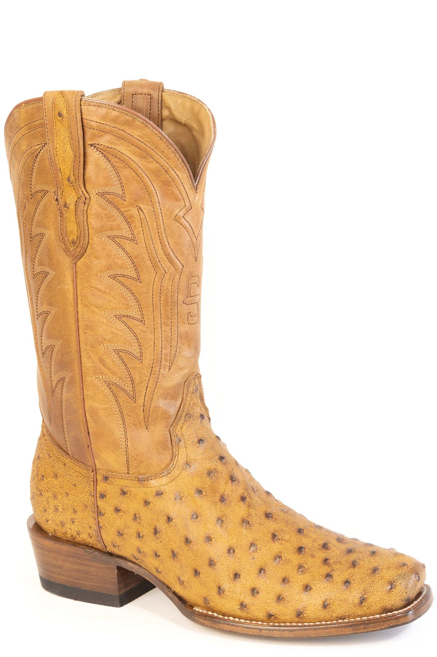Men's Stetson Fletch Ostrich Boots Handcrafted Square Toe Tan