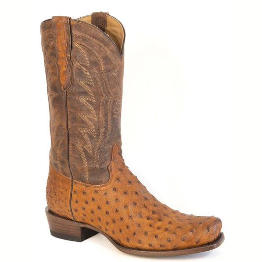Men's Stetson Garrison Ostrich Boots handcrafted tan square toe with American heritage