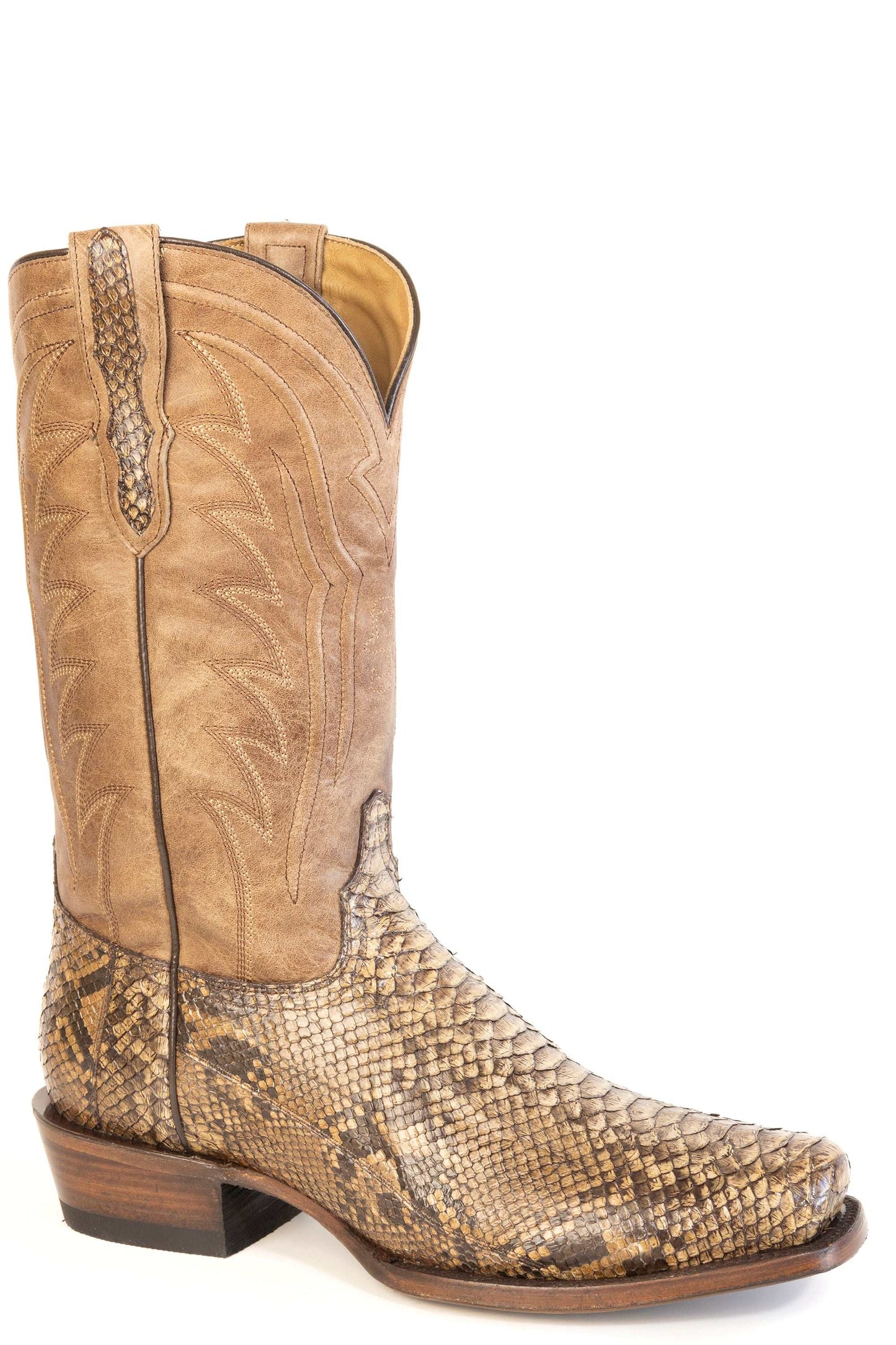 Men's Stetson Mack Python Boots Handcrafted Square Toe Brown