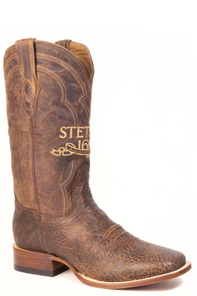 Men's Stetson Barkley Bison Boots Handcrafted Square Toe Brown