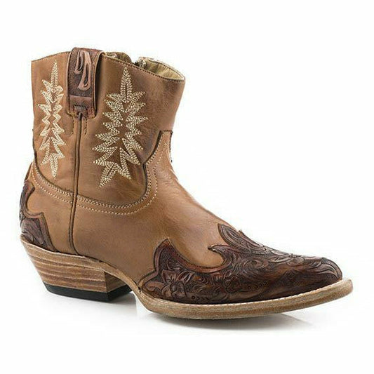 Women's Stetson Bea Leather Boots Handcrafted Tobacco - yeehawcowboy