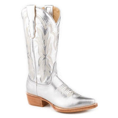 Women's Stetson Jolene Leather Boots Snip Toe Handcrafted Silver