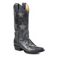 Women's Stetson Star Leather Boots Handcrafted Black
