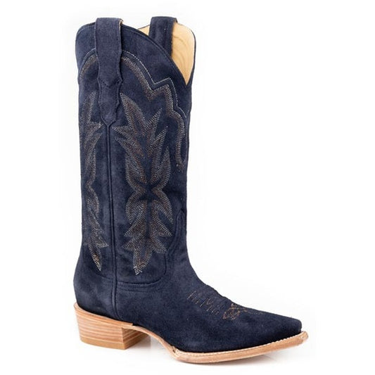 Women's Stetson Casey Suede Leather Boots Snip Toe Handcrafted Blue