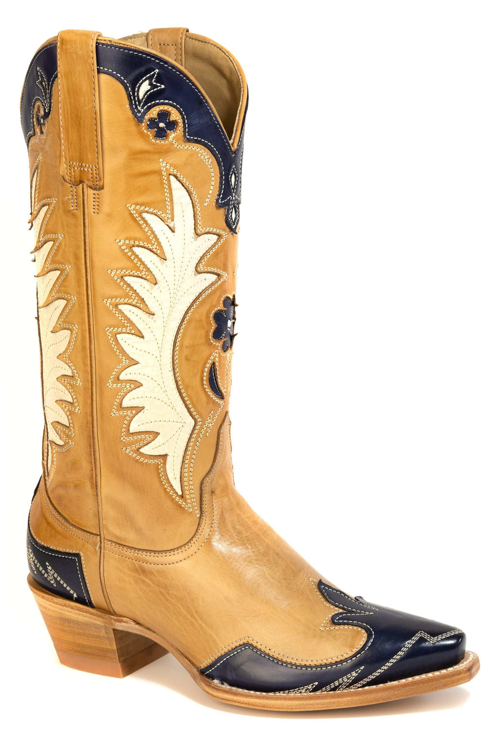 Women's Stetson Bonnie Leather Boots Handcrafted Snip Toe Gold