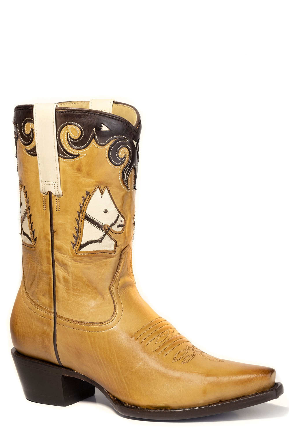 Women's Stetson Della Leather Boots Handcrafted Snip Toe Gold