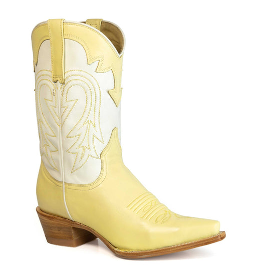 Women's Stetson Millie leather boots in butter yellow with snip toe and embroidered shaft