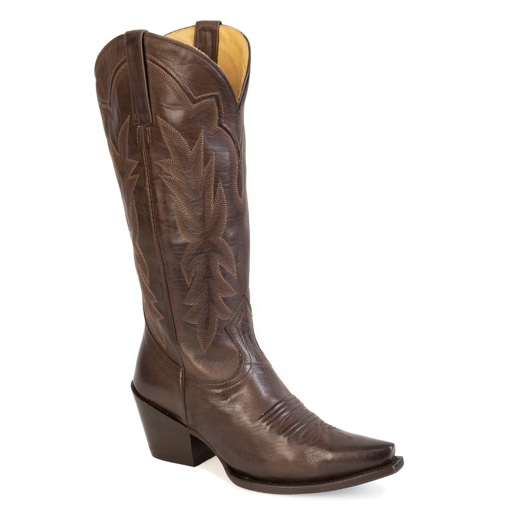 Women's Stetson Mae Leather Boots Handcrafted Snip Toe Brown