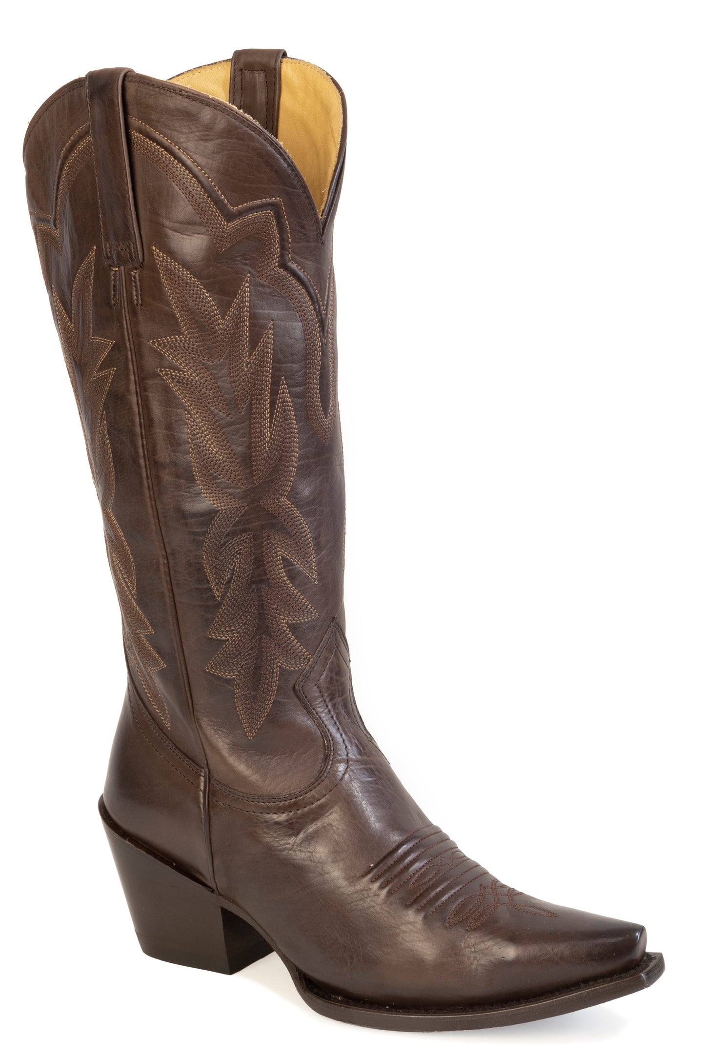 Women's Stetson Mae Leather Boots Handcrafted Snip Toe Brown