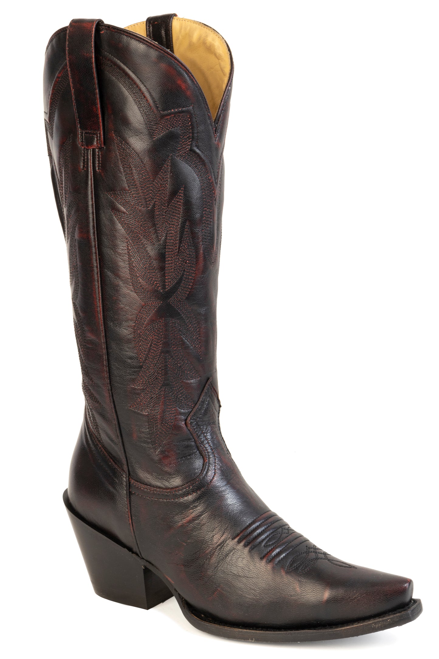 Women's Stetson Mae Leather Boots Handcrafted Snip Toe Black Cherry