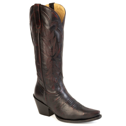 Women's Stetson Mae leather boots handcrafted black cherry snip toe cowboy boots