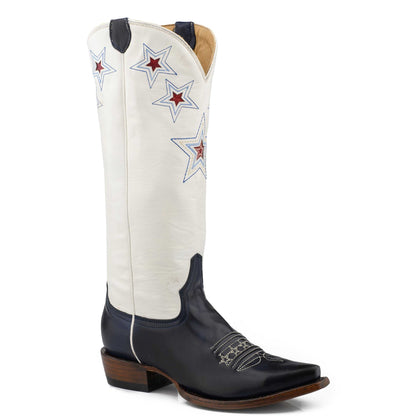 Women's Stetson Celeste blue leather boots with star embroidery and snip toe design