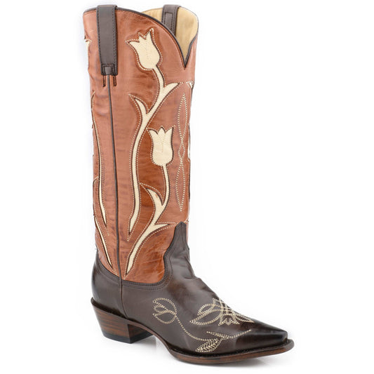 Women's Stetson Amelia leather boots chocolate snip toe handcrafted with wing tip design and leather sole