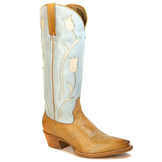 Women's Stetson Amelia leather boots in gold with snip toe and wing tip design