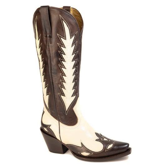Women's Stetson Naomi leather boots handcrafted snip toe chocolate calfskin with vintage wingtip design