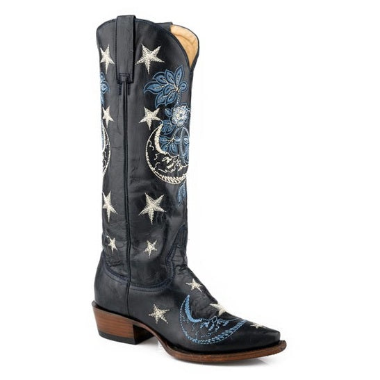Women's Stetson Luna Leather Boots Snip Toe Handcrafted Blue