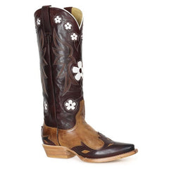 Women's Stetson Ariana Leather Boots Snip Toe Handcrafted Cognac