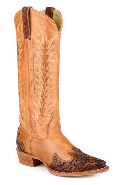 Women's Stetson Bea Snip Leather Boots Snip Toe Handcrafted Tobacco